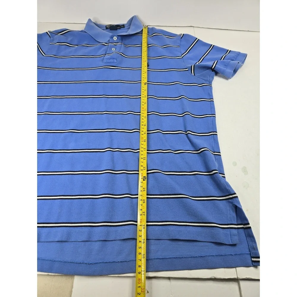 Polo Ralph Lauren Shirt Mens‎ XL Blue Striped Polo Short Sleeve Rugby Soccer Vtg